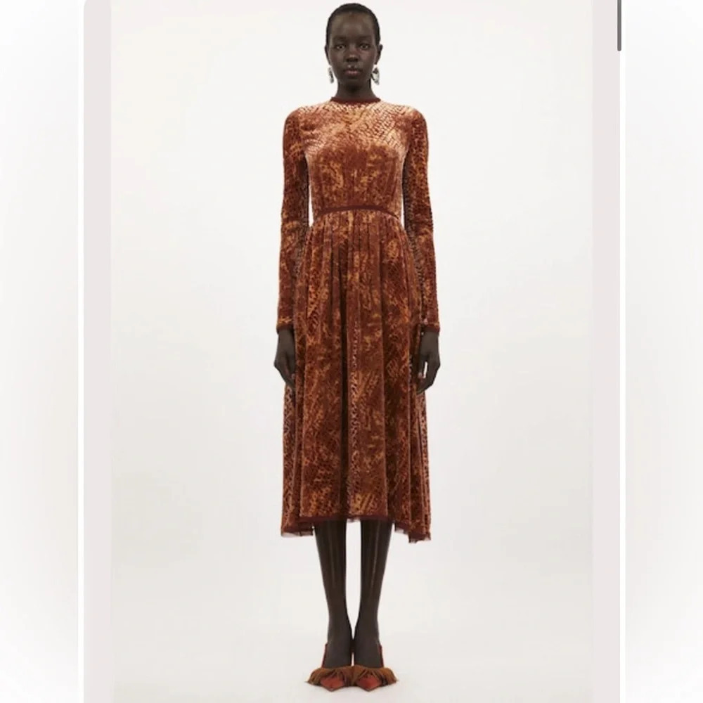 Ulla Johnson Sylvie‎ Dress Sienna NEW Size 8 Animal Print Flocked Chiffon Velvet